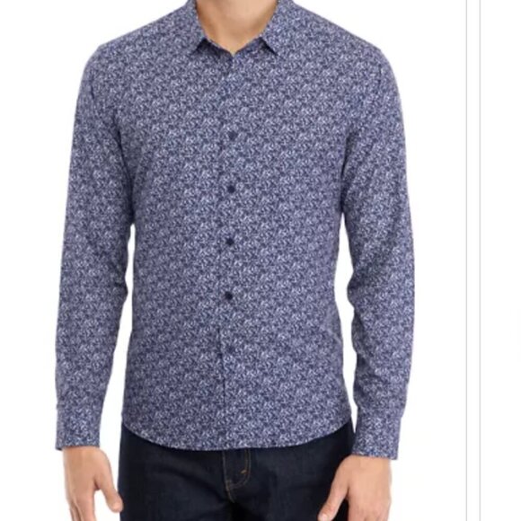 NWT Magaschoni Men's Printed Woven Button Down Shirt Style Size Large L - Picture 1 of 6